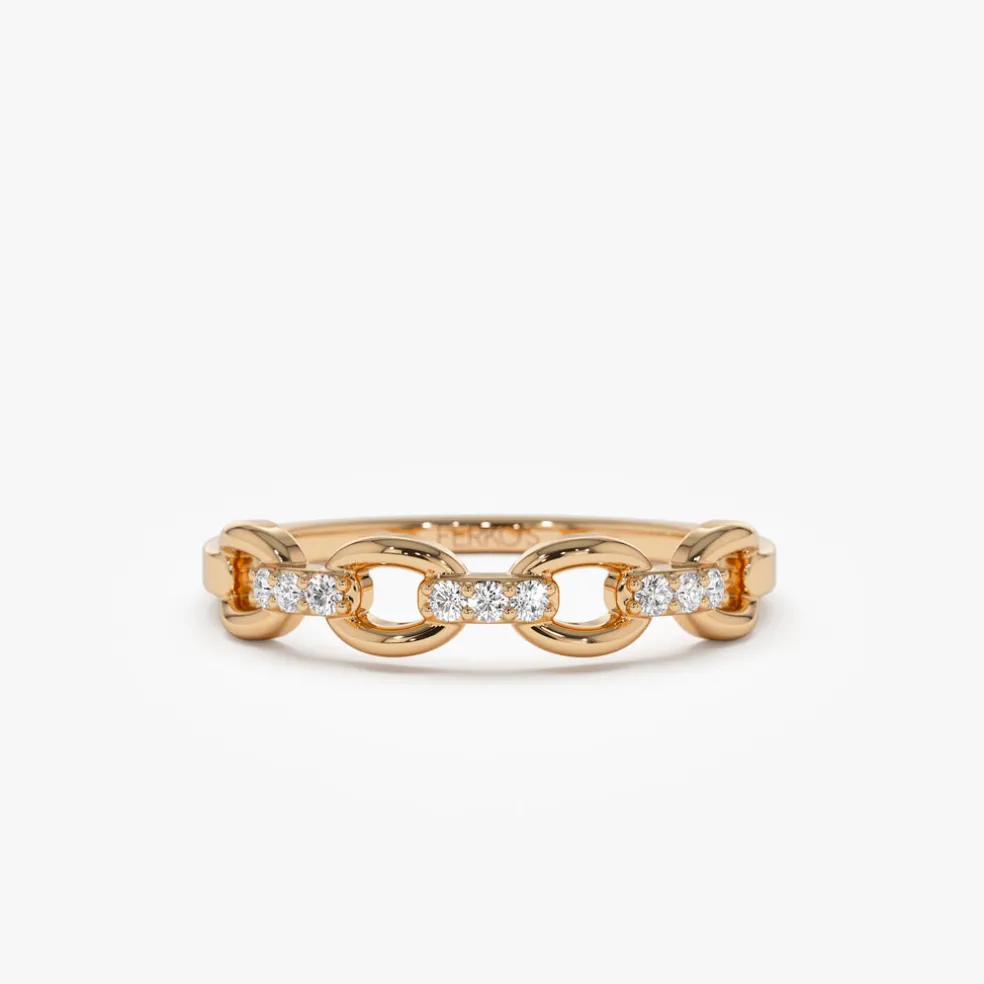 14K Cable Chain Link Diamond Ring