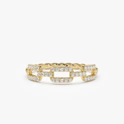 14k Chain Link Diamond Ring with Twisted Rope Band