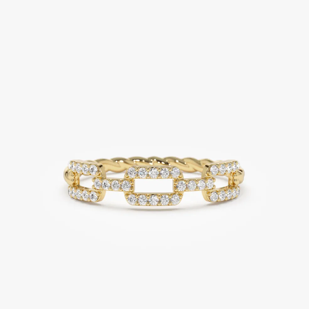 14k Chain Link Diamond Ring with Twisted Rope Band