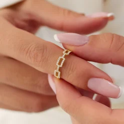 14k Chain Link Diamond Ring with Twisted Rope Band