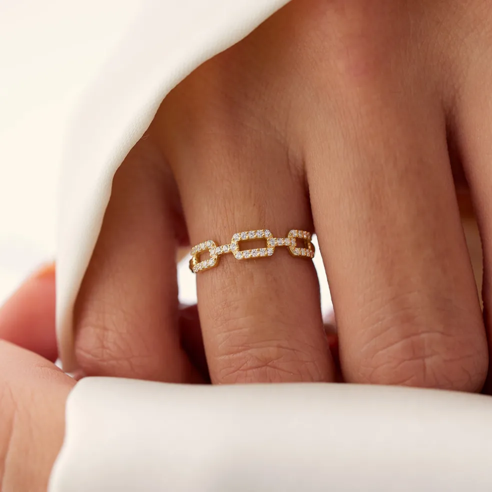 14k Chain Link Diamond Ring with Twisted Rope Band