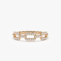 14k Chain Link Diamond Ring with Twisted Rope Band