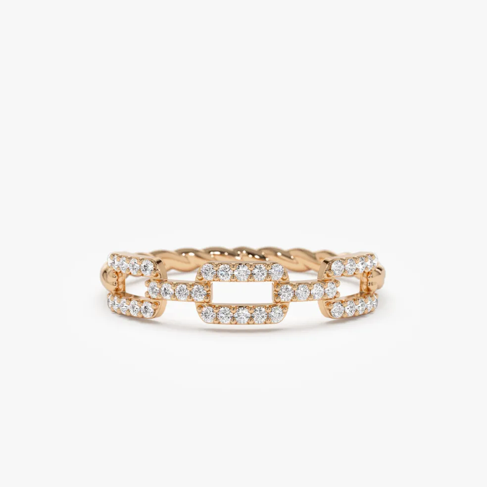 14k Chain Link Diamond Ring with Twisted Rope Band