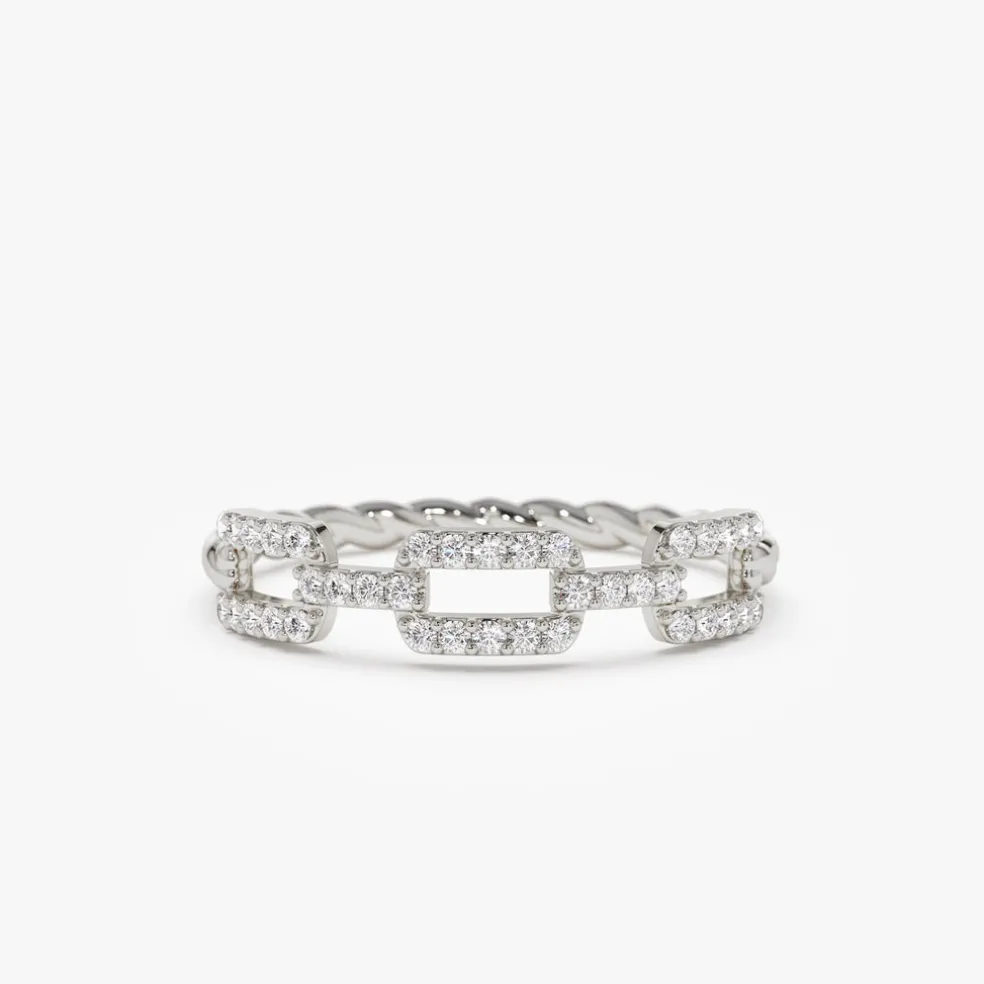 14k Chain Link Diamond Ring with Twisted Rope Band