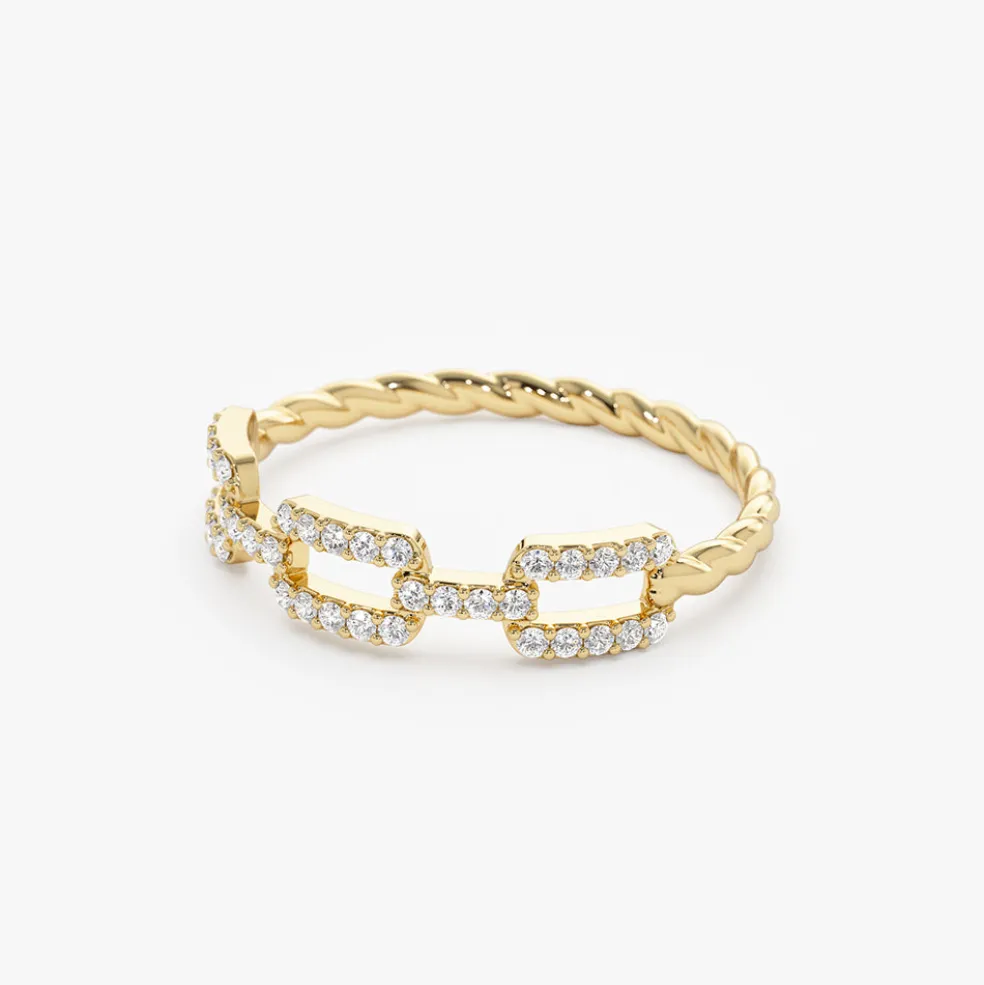 14k Chain Link Diamond Ring with Twisted Rope Band