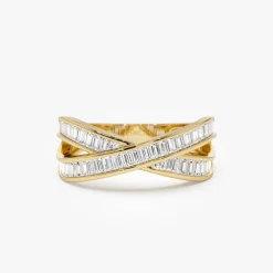 14k Channel Setting Baguette Diamond Crossover Band