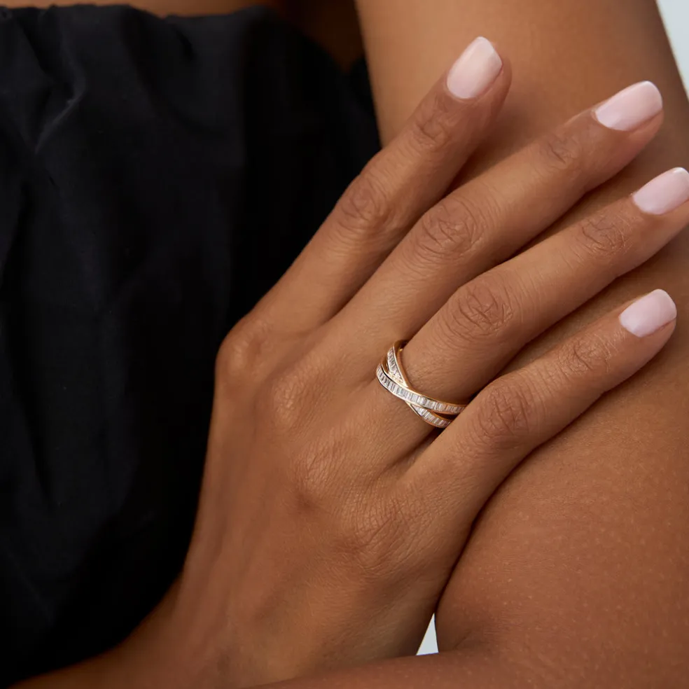 14k Channel Setting Baguette Diamond Crossover Band