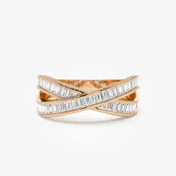 14k Channel Setting Baguette Diamond Crossover Band