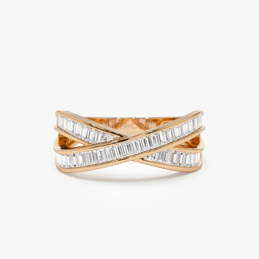 14k Channel Setting Baguette Diamond Crossover Band