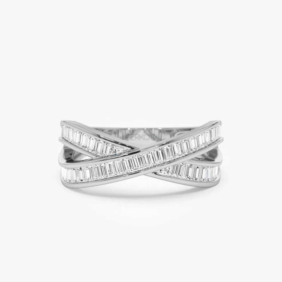 14k Channel Setting Baguette Diamond Crossover Band