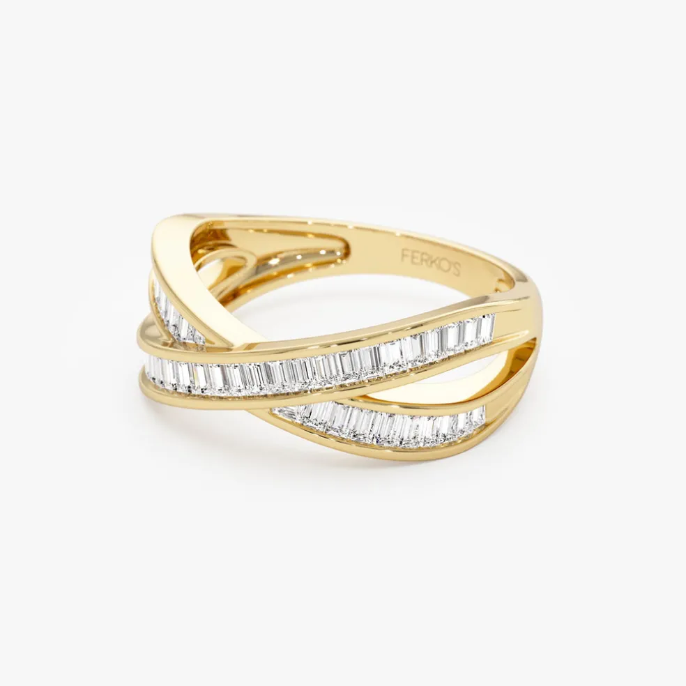 14k Channel Setting Baguette Diamond Crossover Band