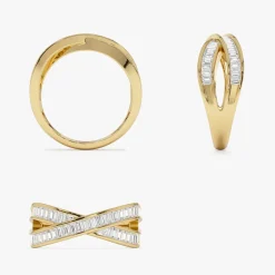 14k Channel Setting Baguette Diamond Crossover Band