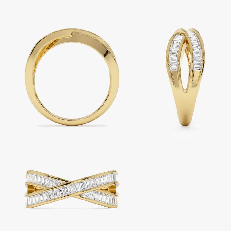 14k Channel Setting Baguette Diamond Crossover Band