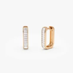 14k Channel Settinng Baguette Diamond Unique Hoops