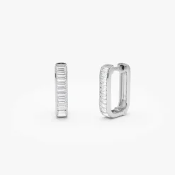 14k Channel Settinng Baguette Diamond Unique Hoops