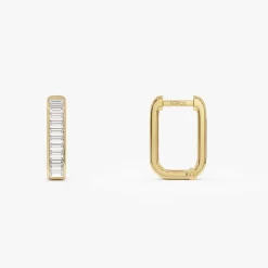 14k Channel Settinng Baguette Diamond Unique Hoops