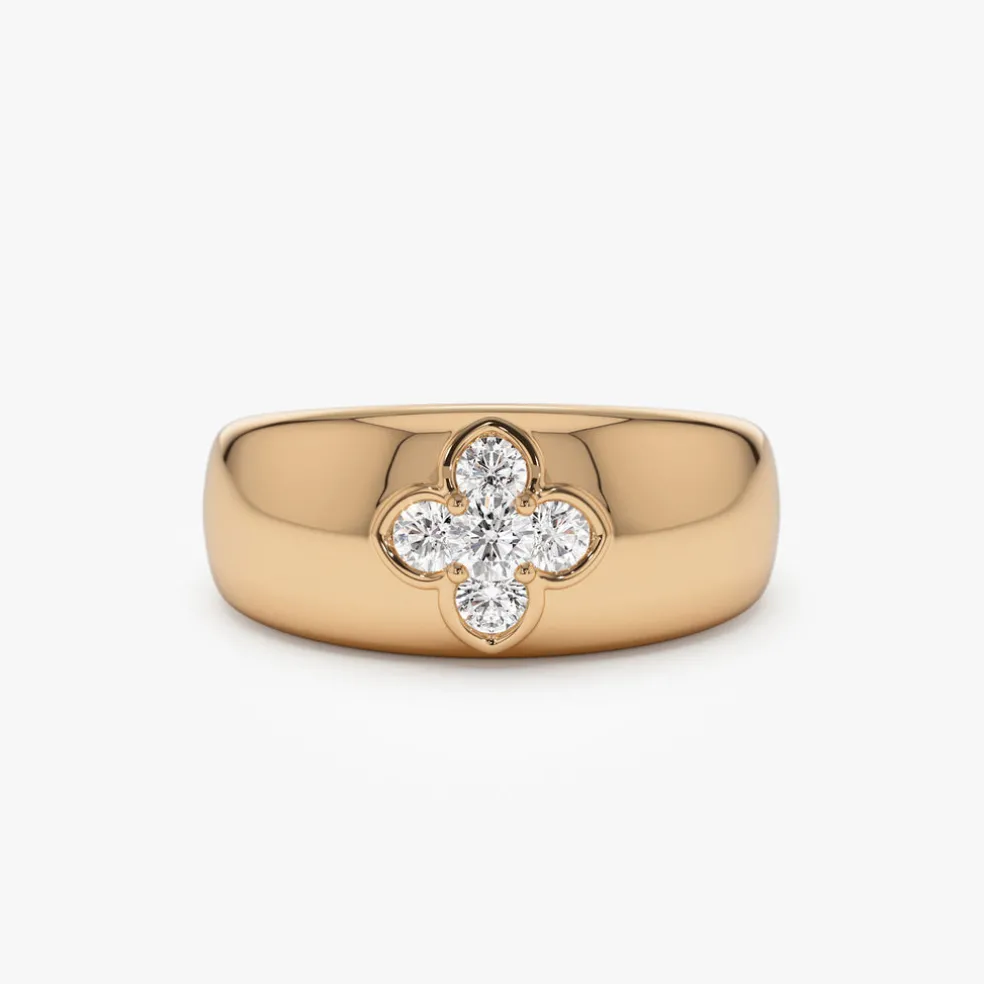 14k Chunky Diamond Clover Ring