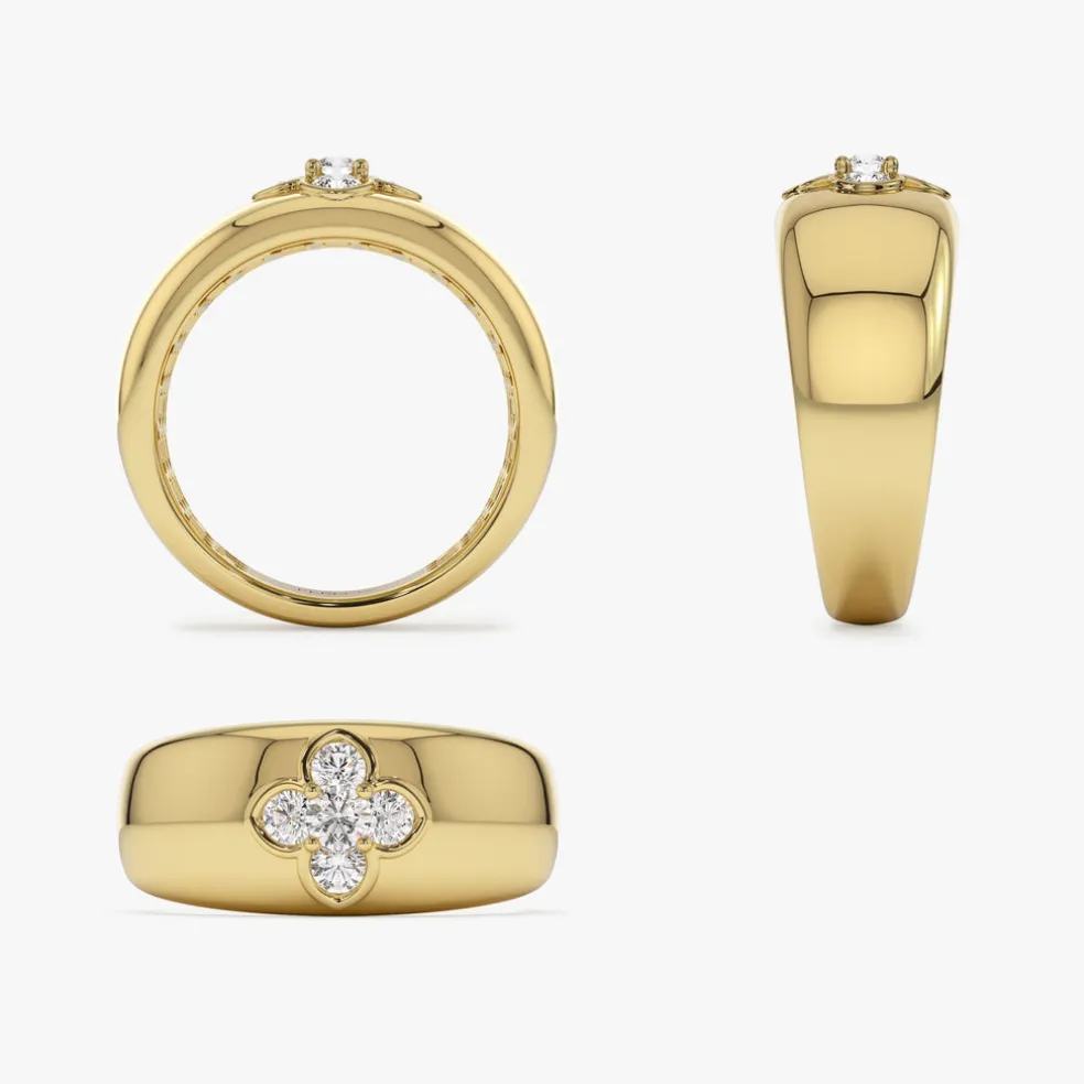 14k Chunky Diamond Clover Ring