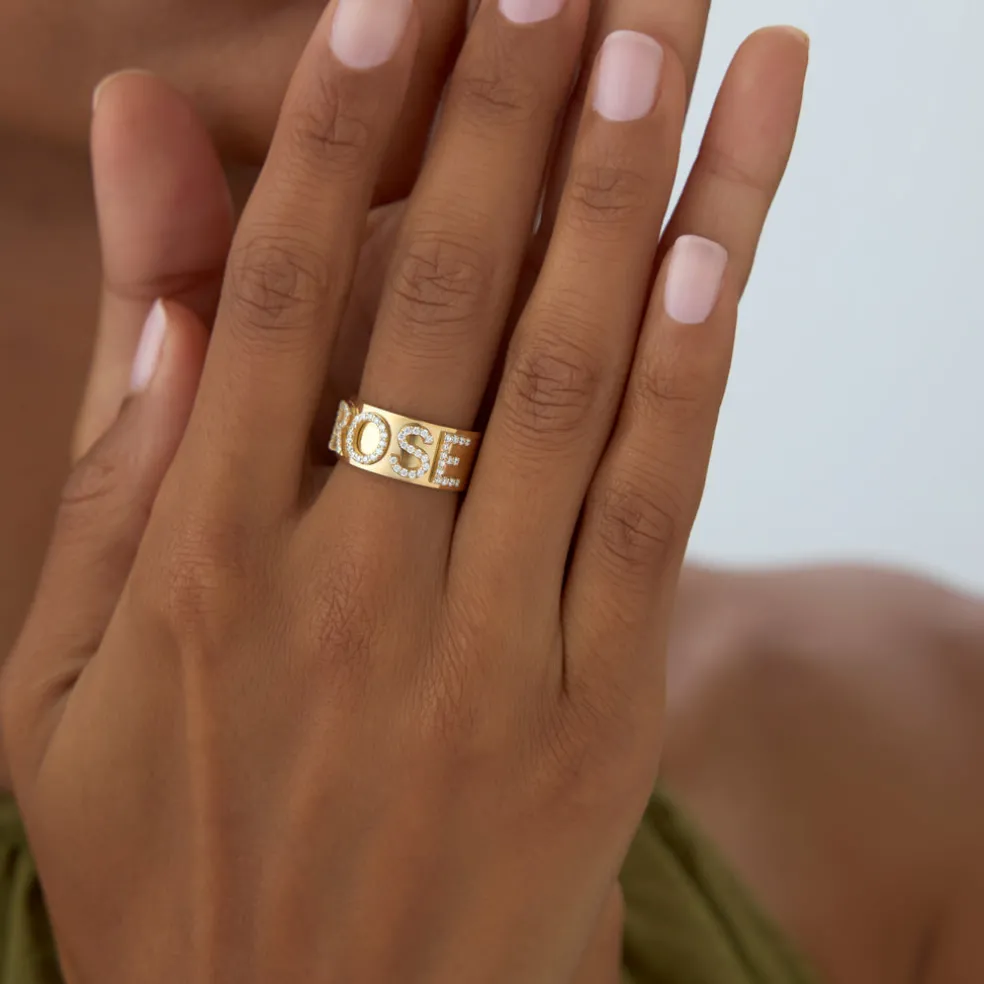 14K Chunky Diamond Name Band