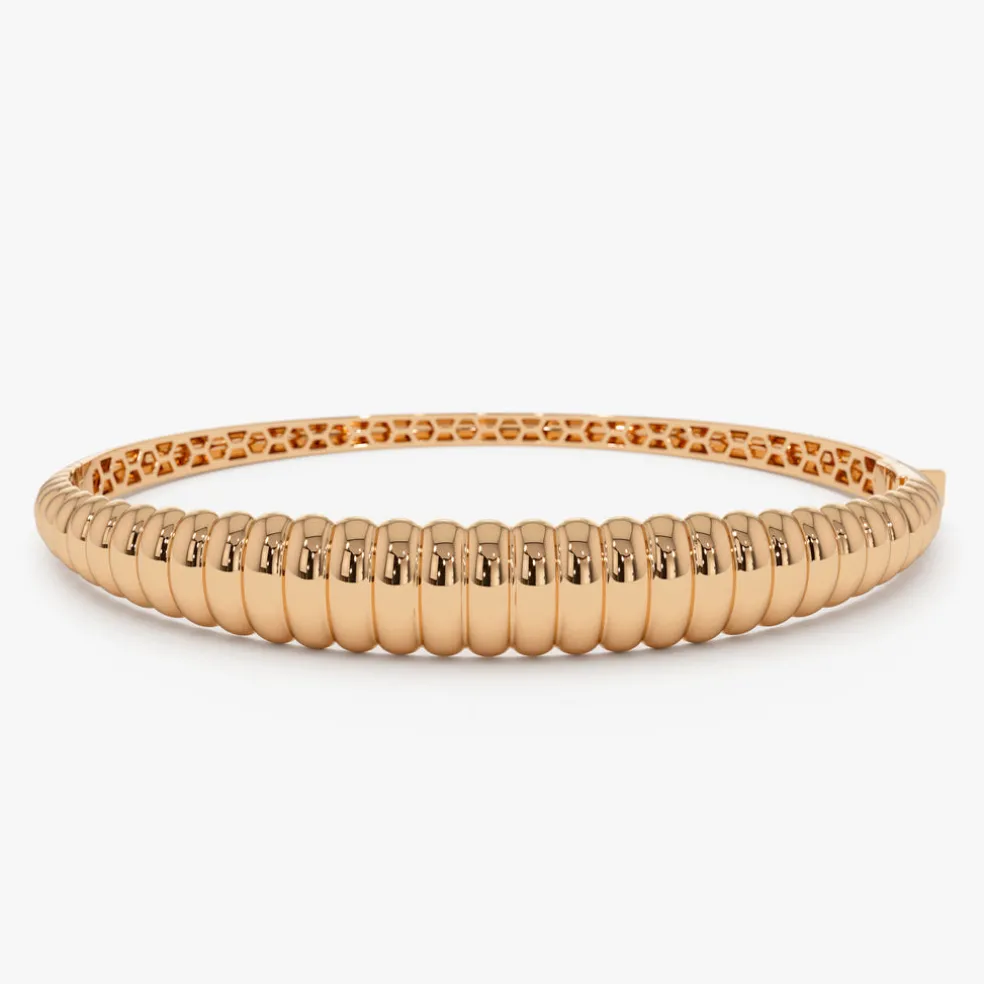 14k Chunky Ribbed Gold Bangle Bracelet
