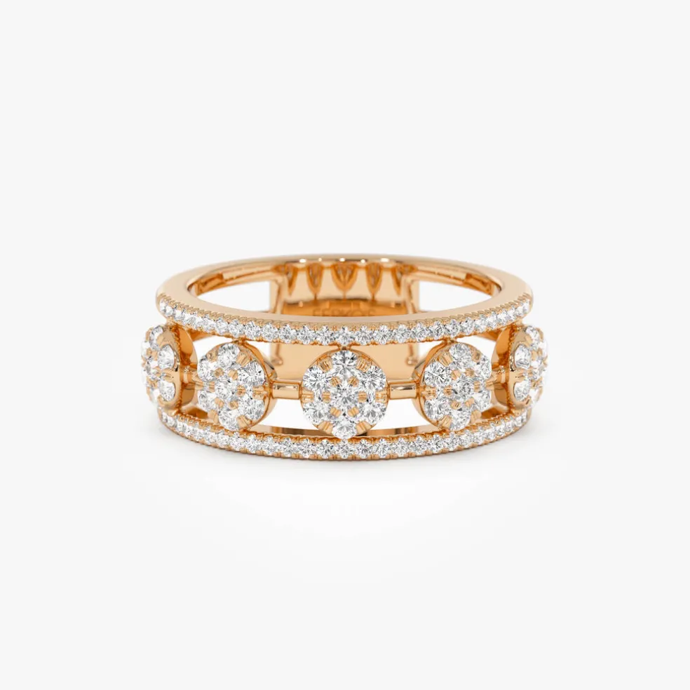 14K Circle Cluster Diamond Band Ring