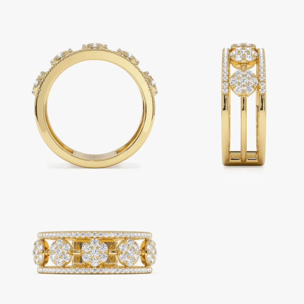 14K Circle Cluster Diamond Band Ring