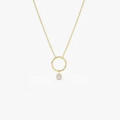 14K Circle Necklace with Bezel Set Diamond