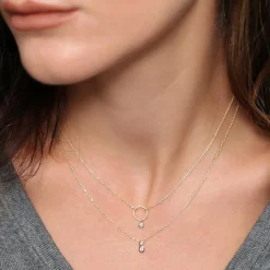 14K Circle Necklace with Bezel Set Diamond
