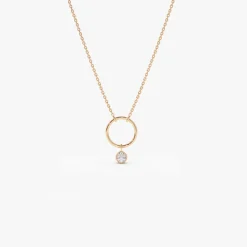 14K Circle Necklace with Bezel Set Diamond