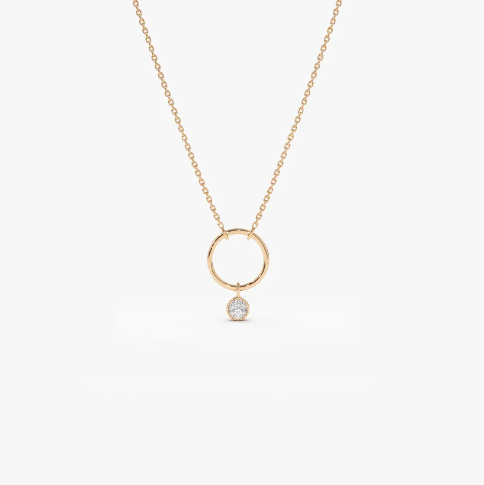 14K Circle Necklace with Bezel Set Diamond