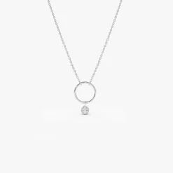 14K Circle Necklace with Bezel Set Diamond