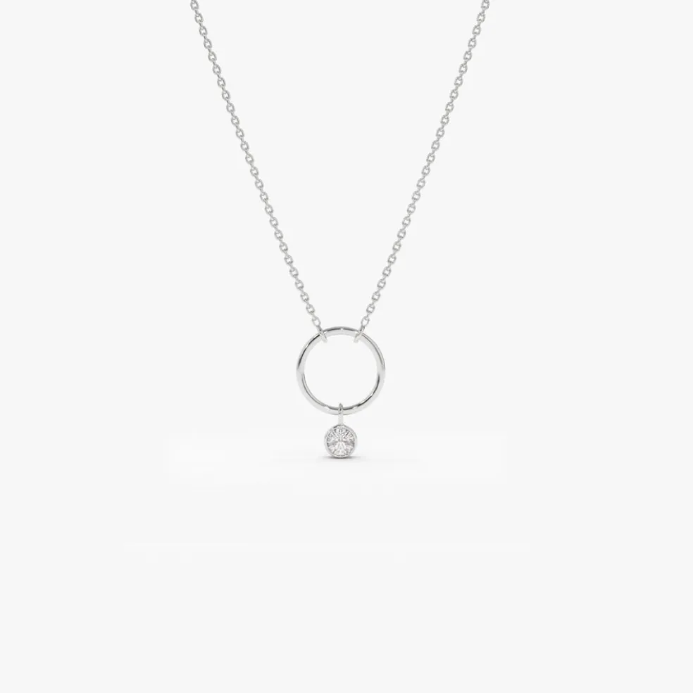 14K Circle Necklace with Bezel Set Diamond