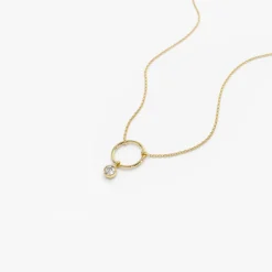 14K Circle Necklace with Bezel Set Diamond