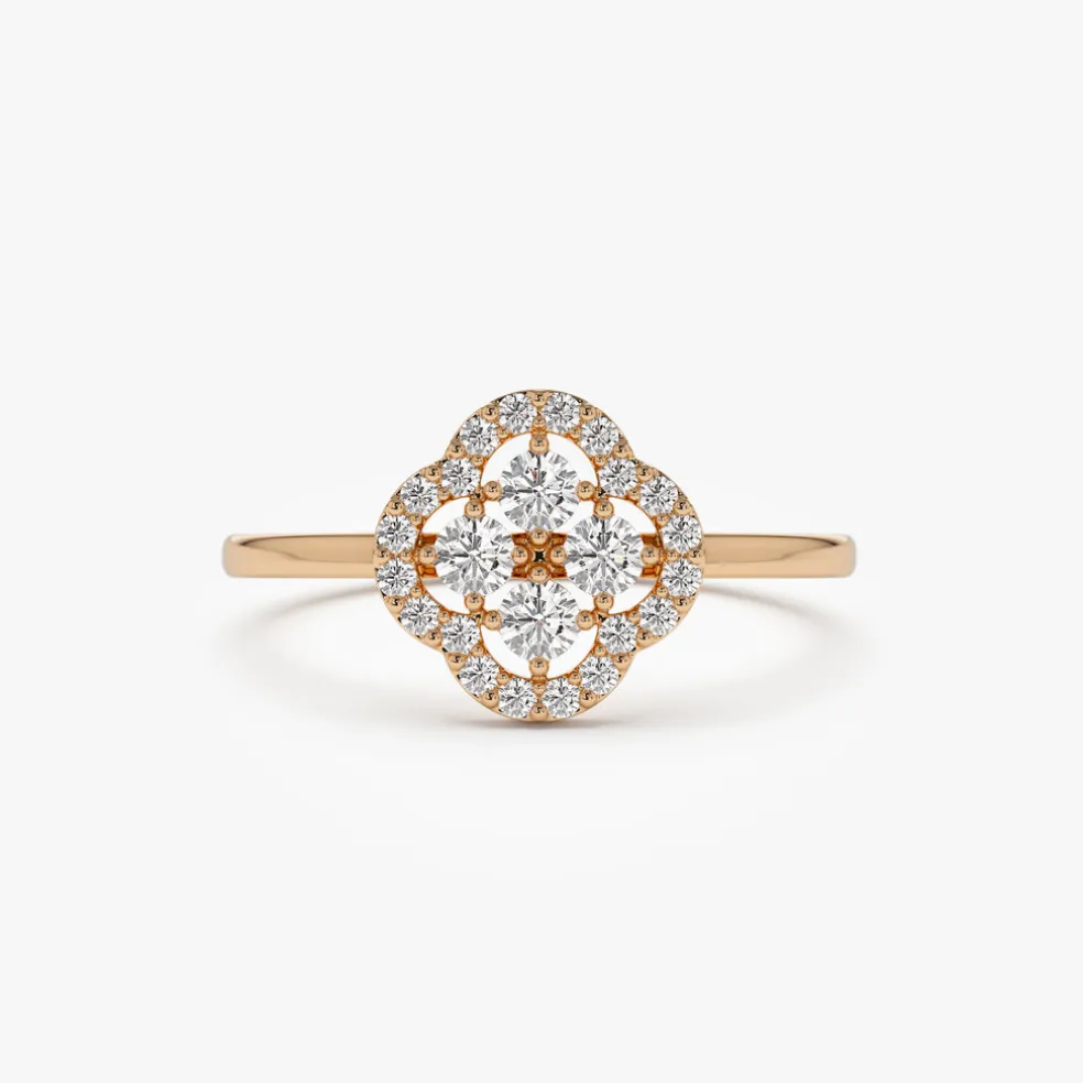 14k Clover Diamond Cluster Ring