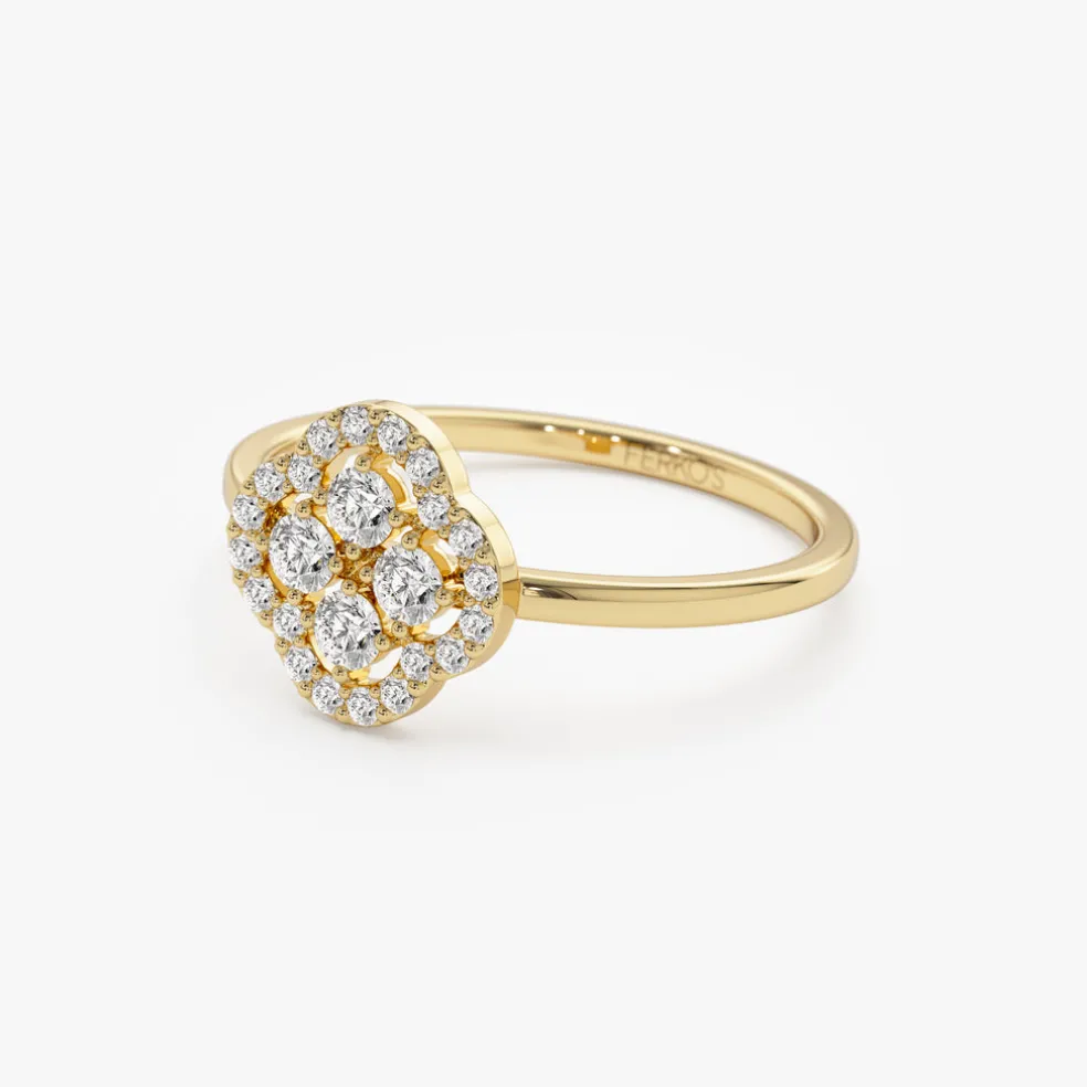 14k Clover Diamond Cluster Ring