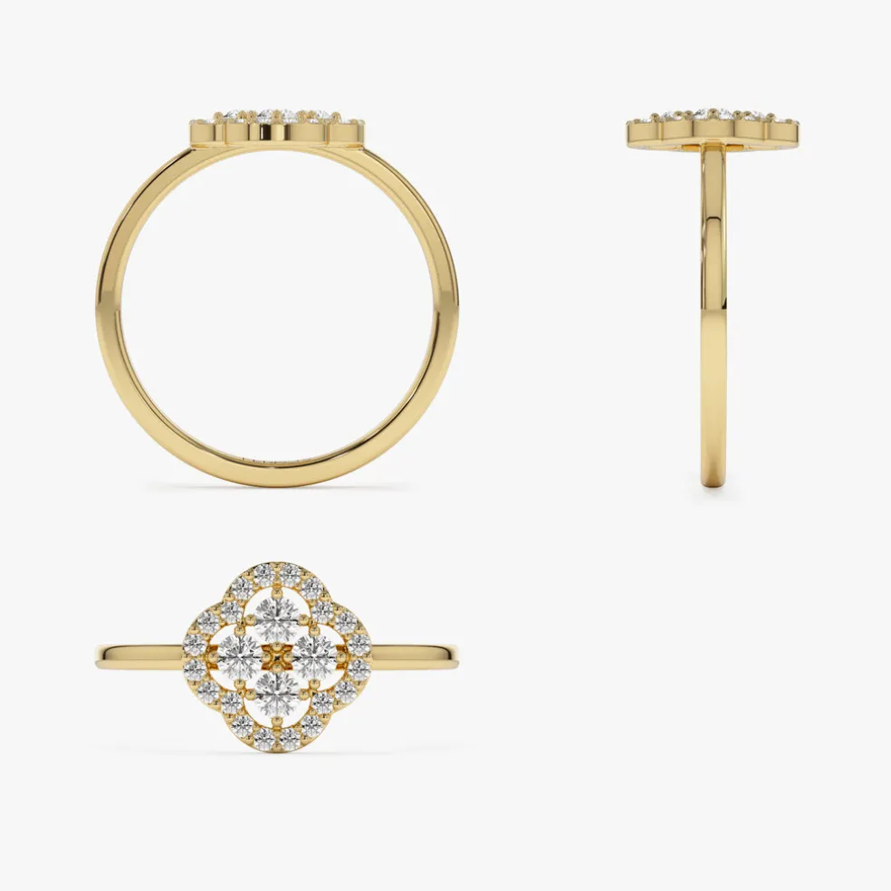 14k Clover Diamond Cluster Ring