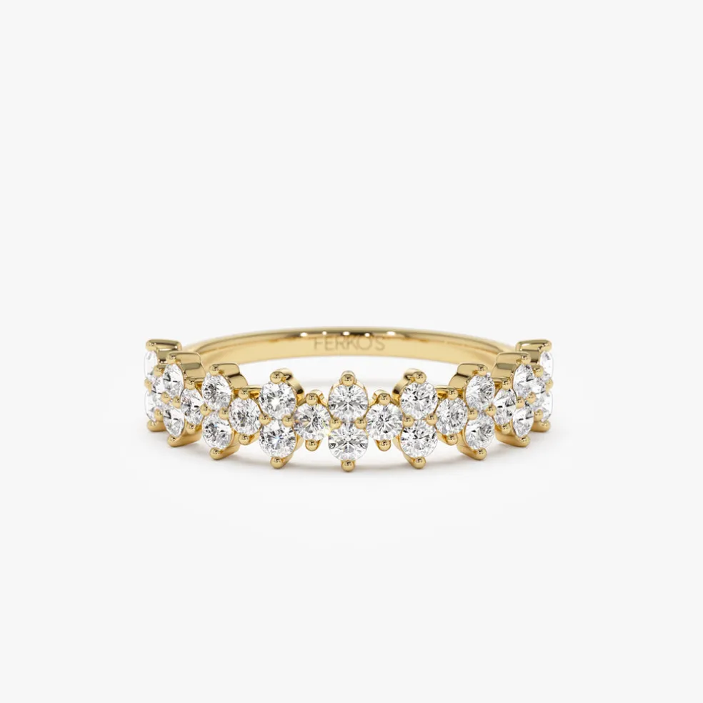 14k Cluster Diamond Half Eternity Wedding Band