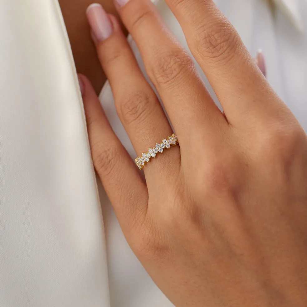14k Cluster Diamond Half Eternity Wedding Band