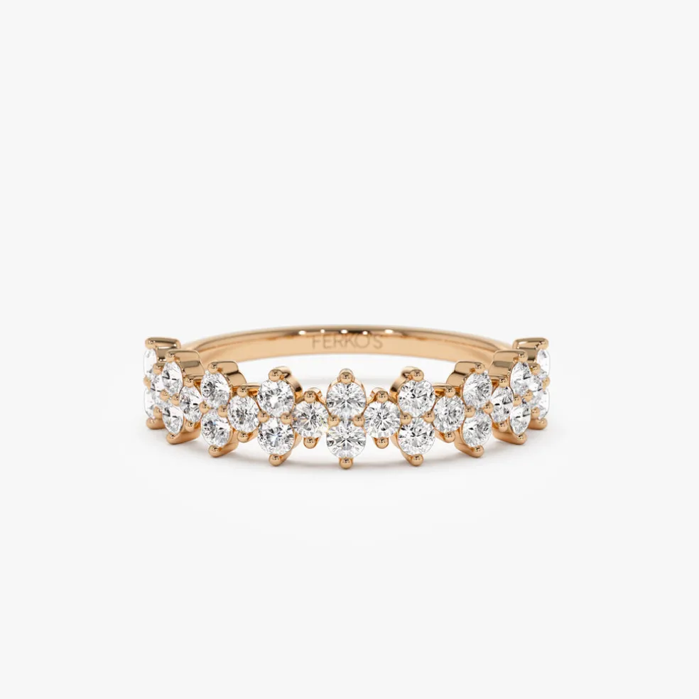 14k Cluster Diamond Half Eternity Wedding Band