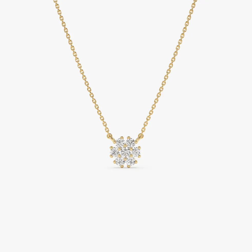 14k Cluster Flower Diamond Necklace
