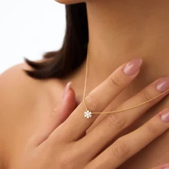 14k Cluster Flower Diamond Necklace