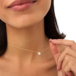 14k Cluster Flower Diamond Necklace