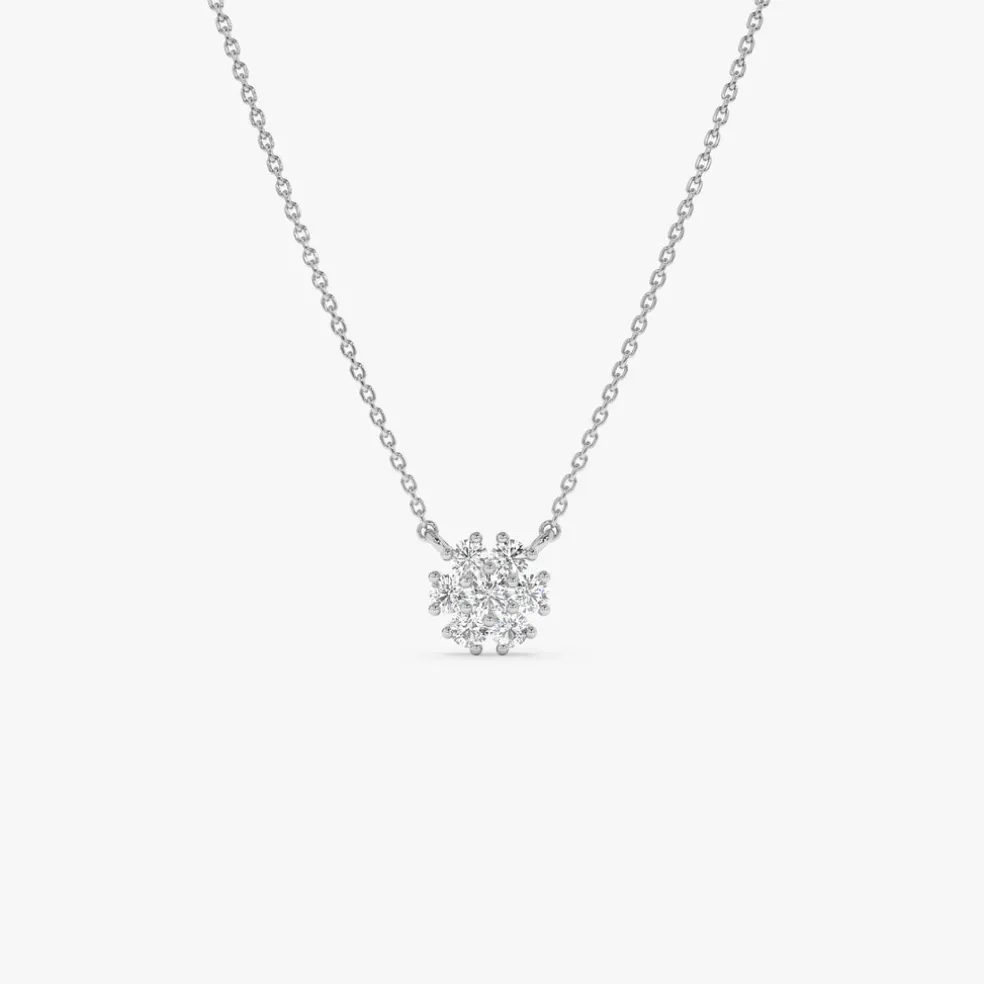 14k Cluster Flower Diamond Necklace