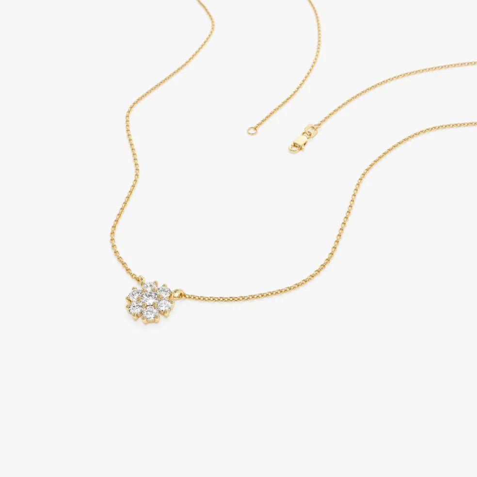 14k Cluster Flower Diamond Necklace