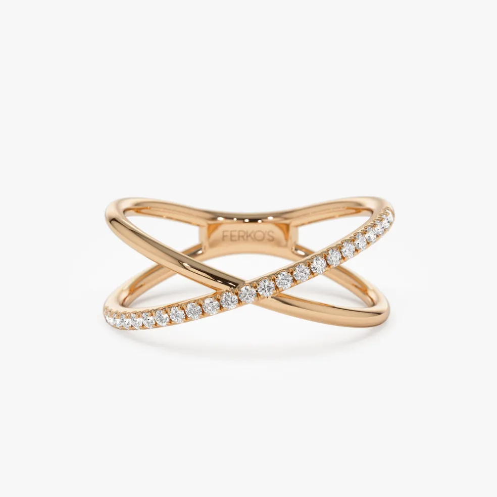 14k Criss Cross Single Side Diamond Ring