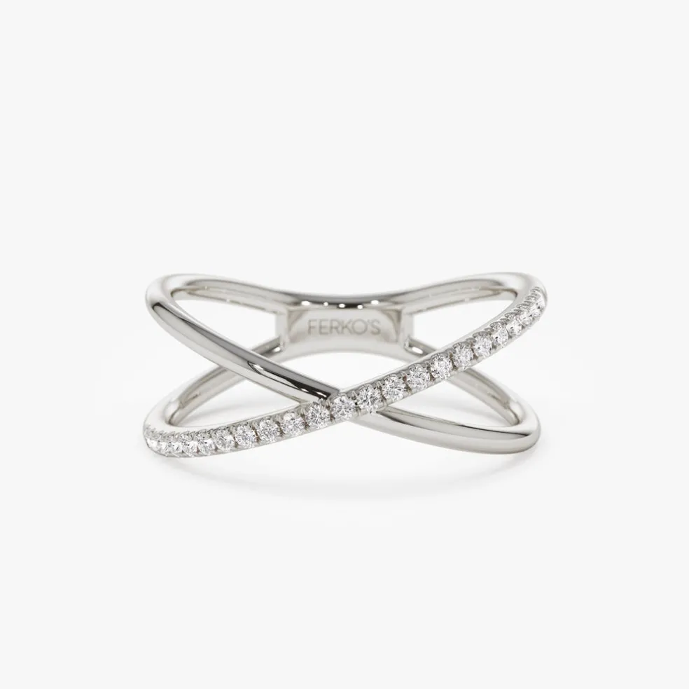 14k Criss Cross Single Side Diamond Ring