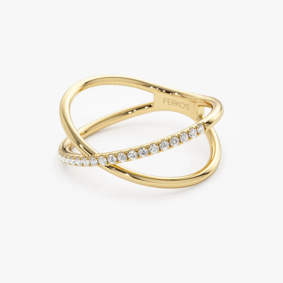 14k Criss Cross Single Side Diamond Ring