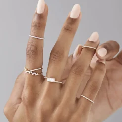 14k Cross Over Baguette Diamond Ring with Pave Diamonds