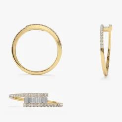 14k Cross Over Baguette Diamond Ring with Pave Diamonds