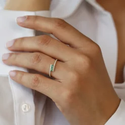 14k Cross Over Diamond Ring with Round Emeralds